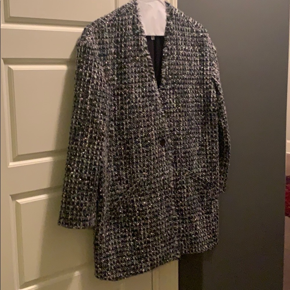 Leith 3/4 sleeve boxy shimmer tweed blazer